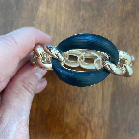 🎃 Alexis Bittar Metallic Gray Lucite Gold-Tone Chain Link Bangle Bracelet - Picture 10 of 12